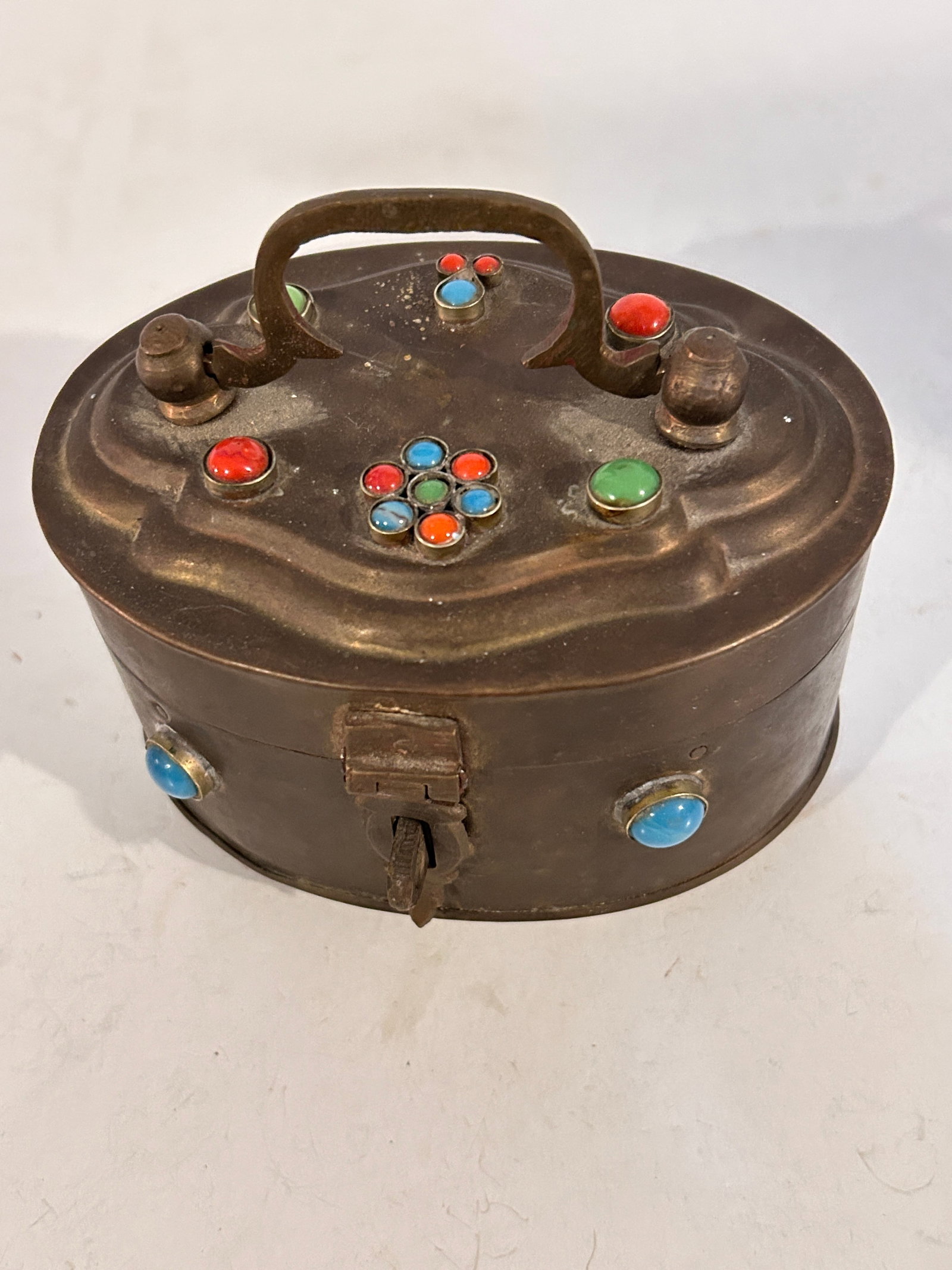 Vintage Old Brass Jewelry Box 5" x 3 1/2" x  3" (1 of 6)