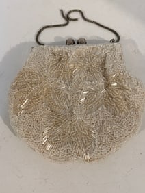 Vintage Floral filigree sequin Faux pearl purse strap needs repair