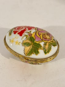 Vintage hand painted mini egg shape trinket jewelry box