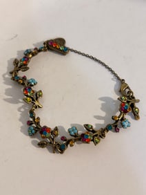 Vintage Early Michal Negrin Bracelet Colorful Swarovski Crystals Statement Floral 7"