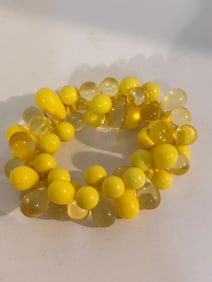 Vintage Yellow Acrylic multi bead stretch Bracelet