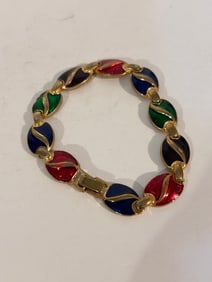 Vintage enamel colorful gold tone Bracelet 7"