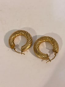 Vintage Turkey gold tone twist hoop Earrings