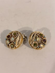 Vintage white enamel floral rhinestone Earrings