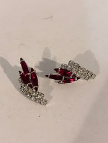Vintage red rhinestone Pierced Earrings