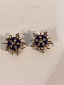 Vintage blue enamel copper star Earrings