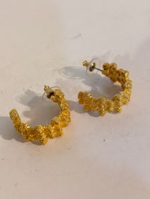 Vintage Gold Tone nugget hoop Pierced Earrings
