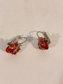 Vintage red rhinestone beetle Earrings