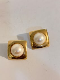 Vintage Napier Faux pearl gold tone Pierced Earrings