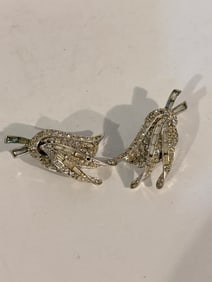 Vintage old rhinestone silver tone Earrings missing some stones