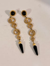 Vintage Earrings Pierced JJ Jonette Gold Tone onyx
