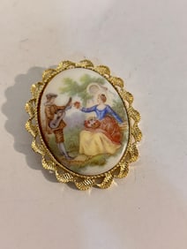 Vintage Gold Tone hand painted Brooch