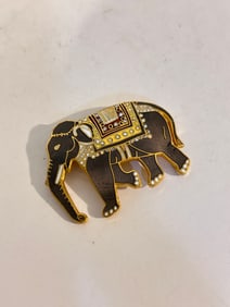 Vintage Gold Tone Cloisonne Elephant Brooch