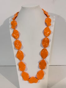 Vintage Pretty Orange Acrylic Necklace 30"