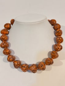 Vintage Pretty Orange/Black Acrylic bead Necklace 16"