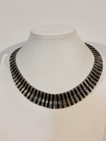 Vintage black enamel metal Statement Necklace 14"