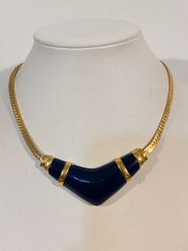 Vintage Blue enamel choker Necklace 12"
