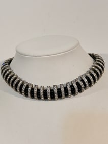 Vintage Rhinestone black bead choker Necklace 14"
