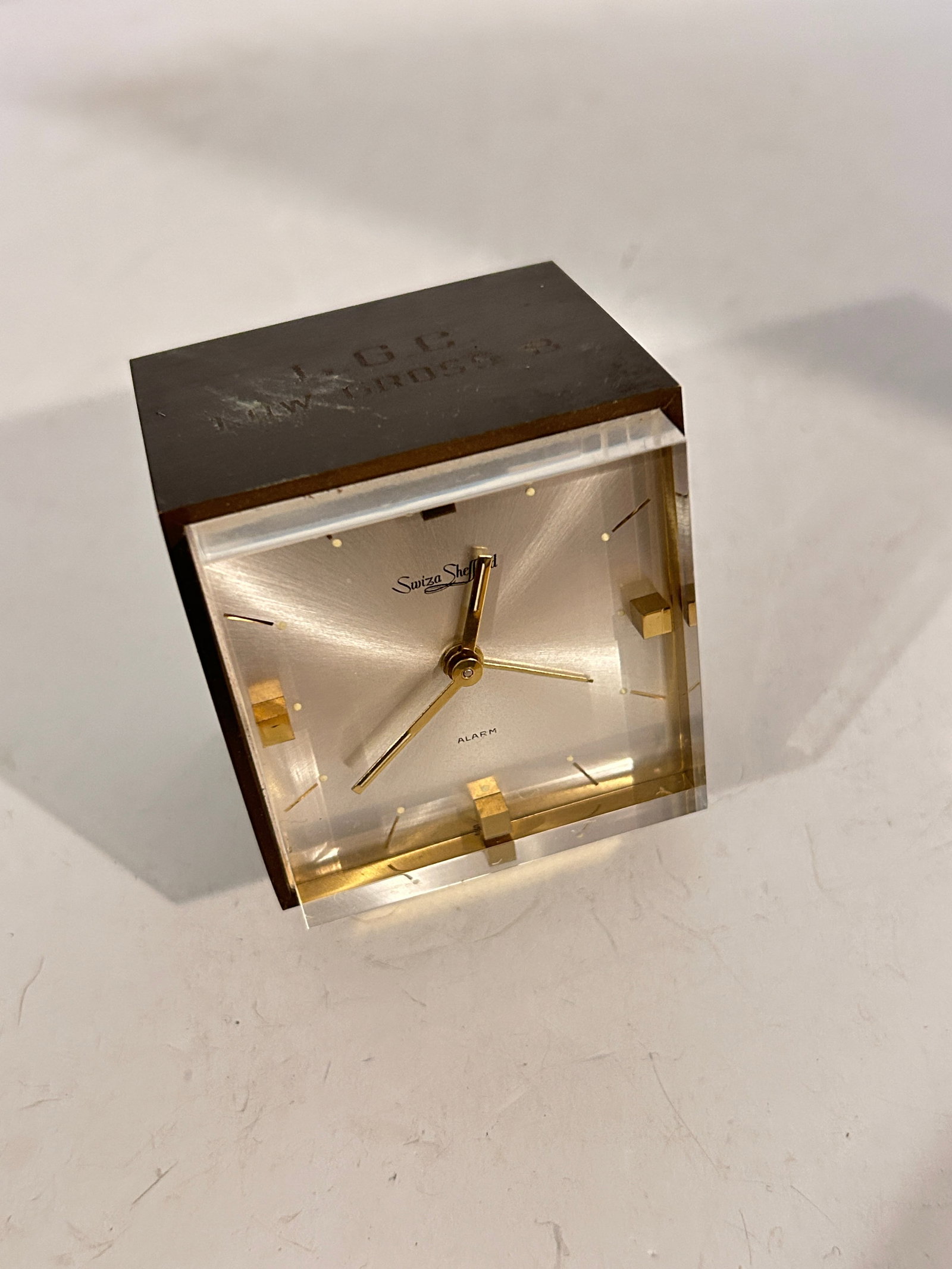 Vintage Swiza Sheffield alarm Clock inscription on top (1 of 6)