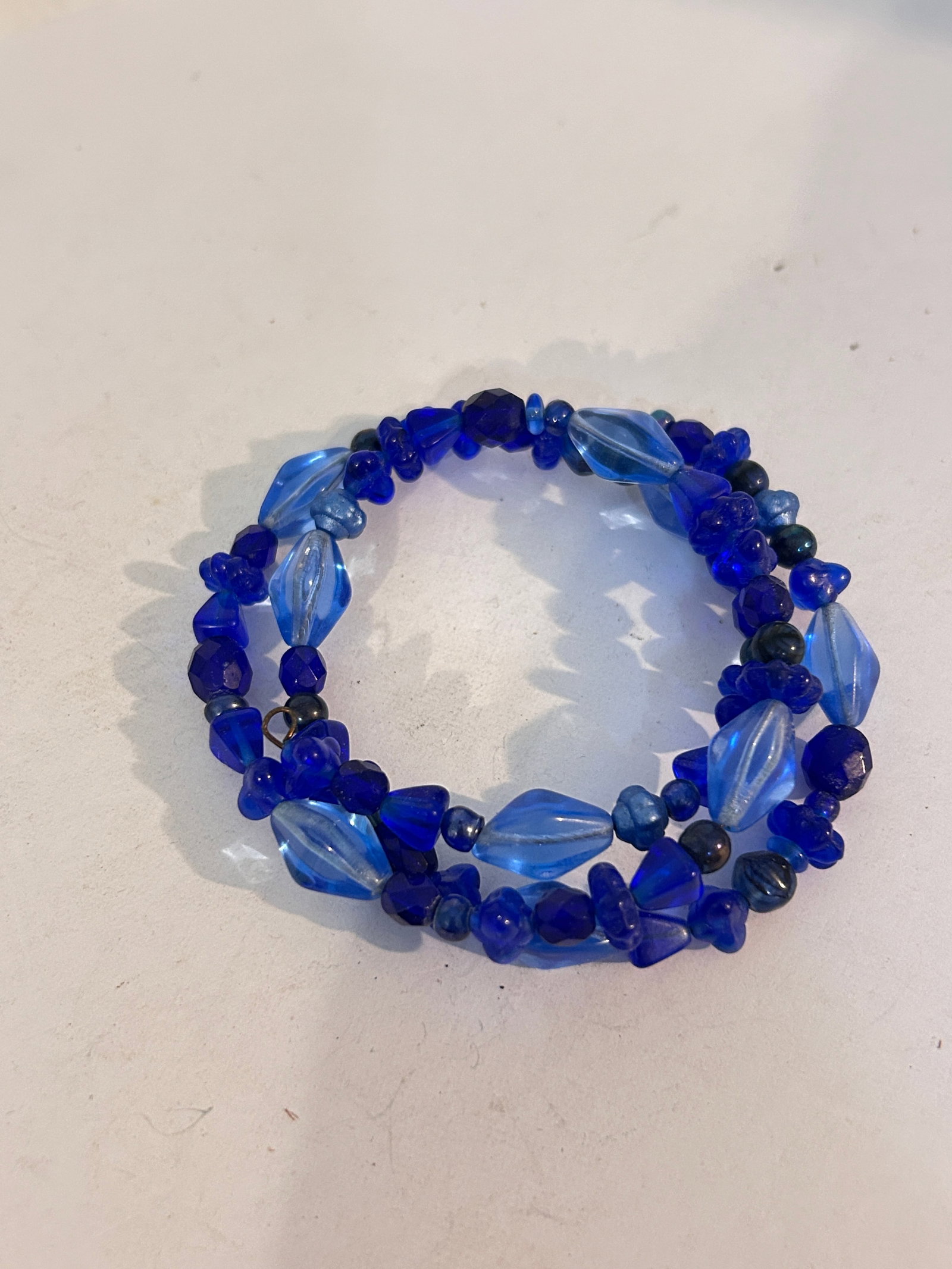 Vintage Blue Glass stretch Bead Bracelet (1 of 4)