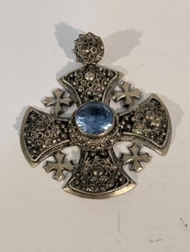 Vintage Celtic Cross tested Topaz 2 3/4?? Maltese Cross heavy pendant