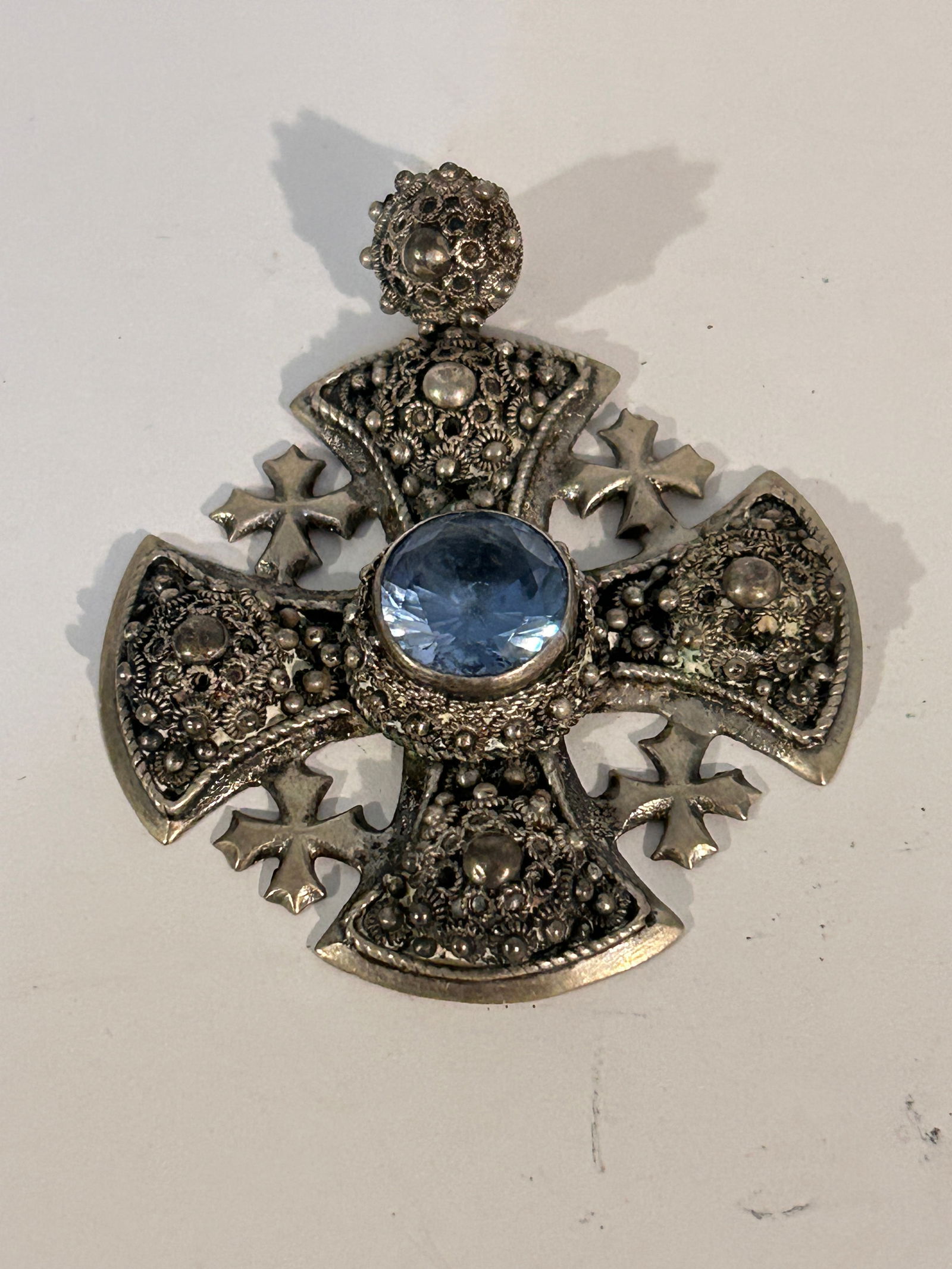 Vintage Celtic Cross tested Topaz 2 3/4?? Maltese Cross heavy pendant: Vintage Celtic Cross tested Topaz 2 3/4” Maltese Cross heavy pendant Please view all photos as they are part of the description and condition of this Item, Feel free to contact me with questions