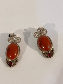 Vintage Sterling Silver Sajen Jasper Amethyst Earrings
