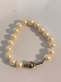 Vintage Sterling Silver Pearl Bracelet 7"