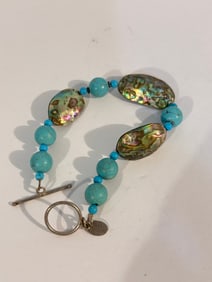 Donna Dressler Sterling Silver Turquoise MOP Bracelet 8"