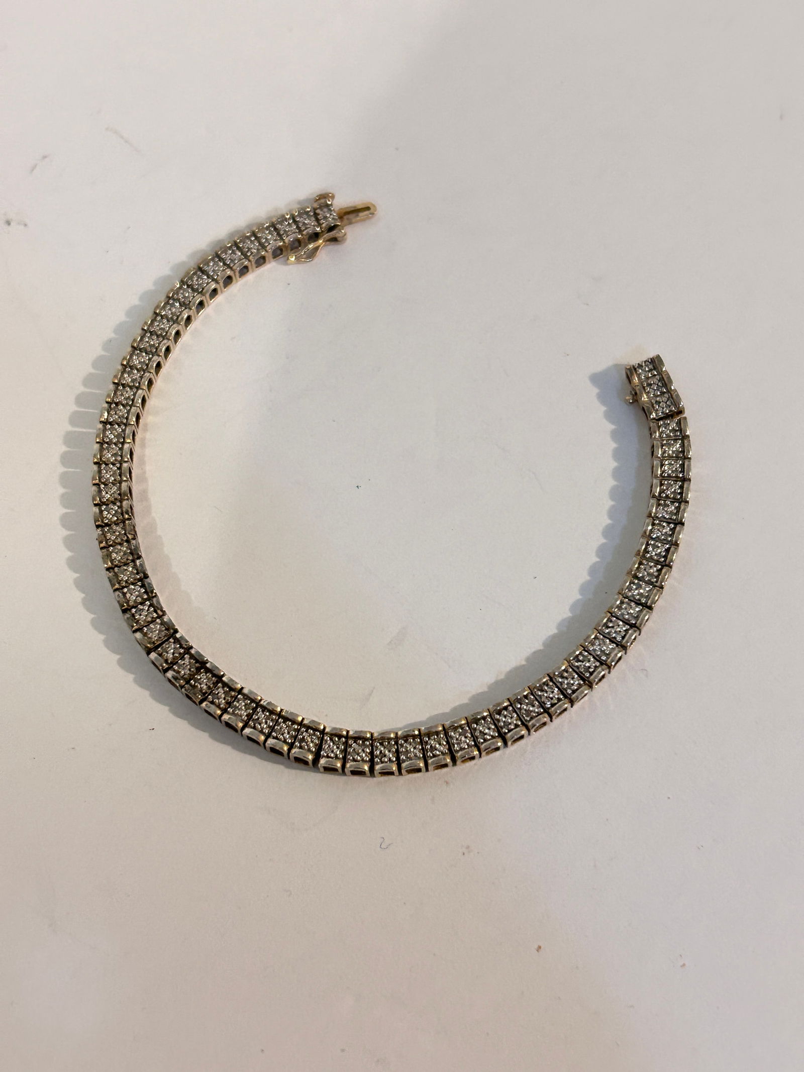 SUN 925 Sterling Silver Real Round-Cut Diamond Bracelet 7.25" (1 of 5)