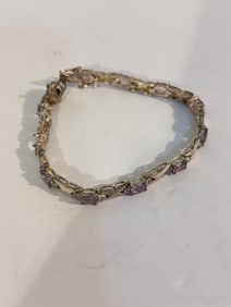 Vintage Sterling Silver Amethyst Bracelet 7 " missing 1 stone