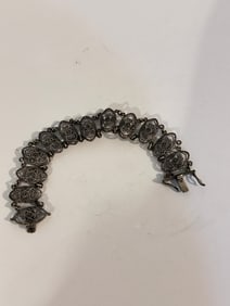 Vintage Sterling Silver filigree marcasite Bracelet 7.5"