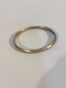 Vintage Sterling Silver floral carved hinged Bracelet 7"