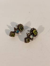 Vintage Sterling Silver multi gem stone post Earrings