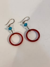 Vintage Sterling Silver glass hoop Earrings
