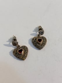 Vintage Sterling Silver Amethyst heart marcasite Earrings