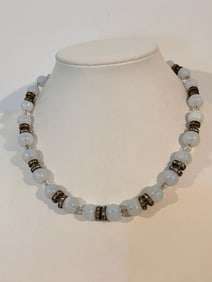 Vintage Sterling Silver Rhinestone Bead Necklace 16"