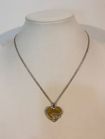 Vintage Sterling Silver heart footprints in the sand pendant Necklace 18"