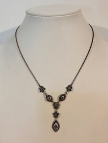 Vintage Sterling Silver Amethyst marcasite Necklace 16"