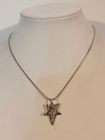 Vintage Sterling Silver star modernist pendant Necklace 15"