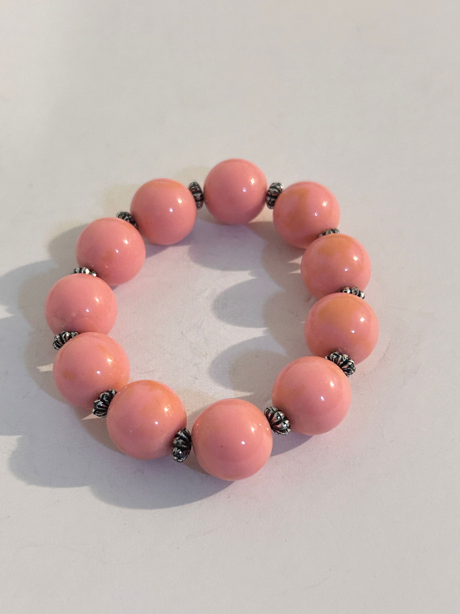 Vintage Pink Bead stretch Bracelet Sz 7" (1 of 4)