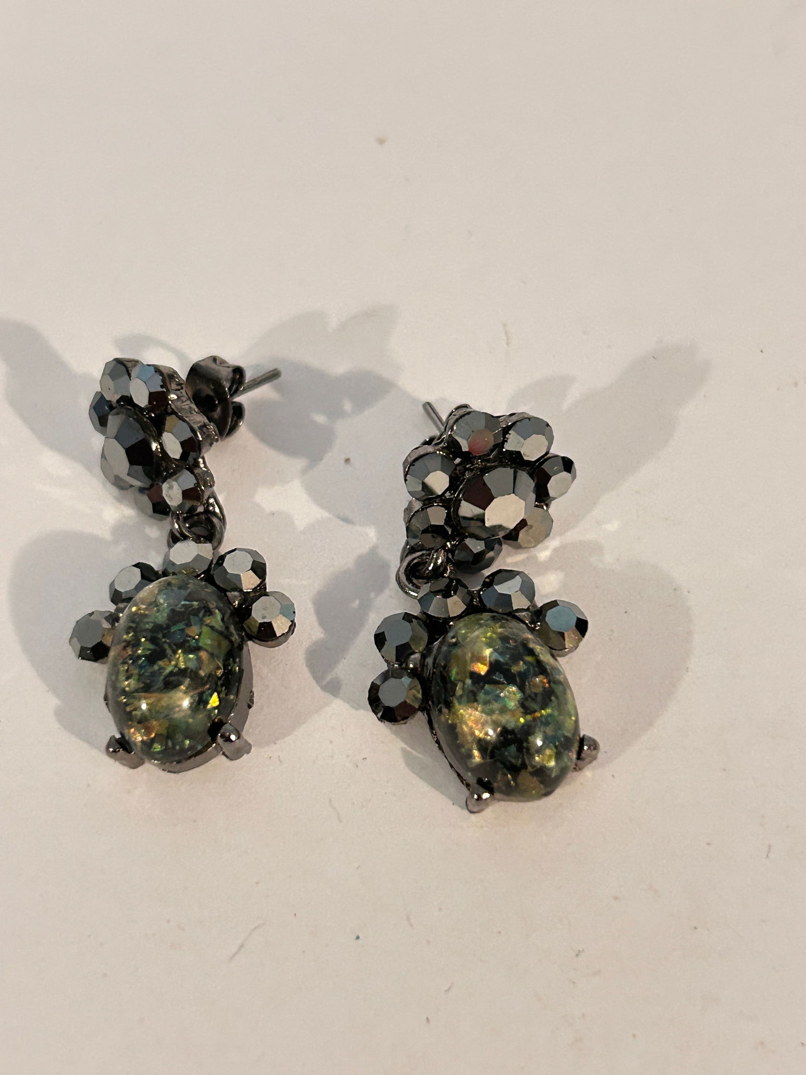 Vintage SNK Floral Rhinestone Drop Earrings (1 of 4)