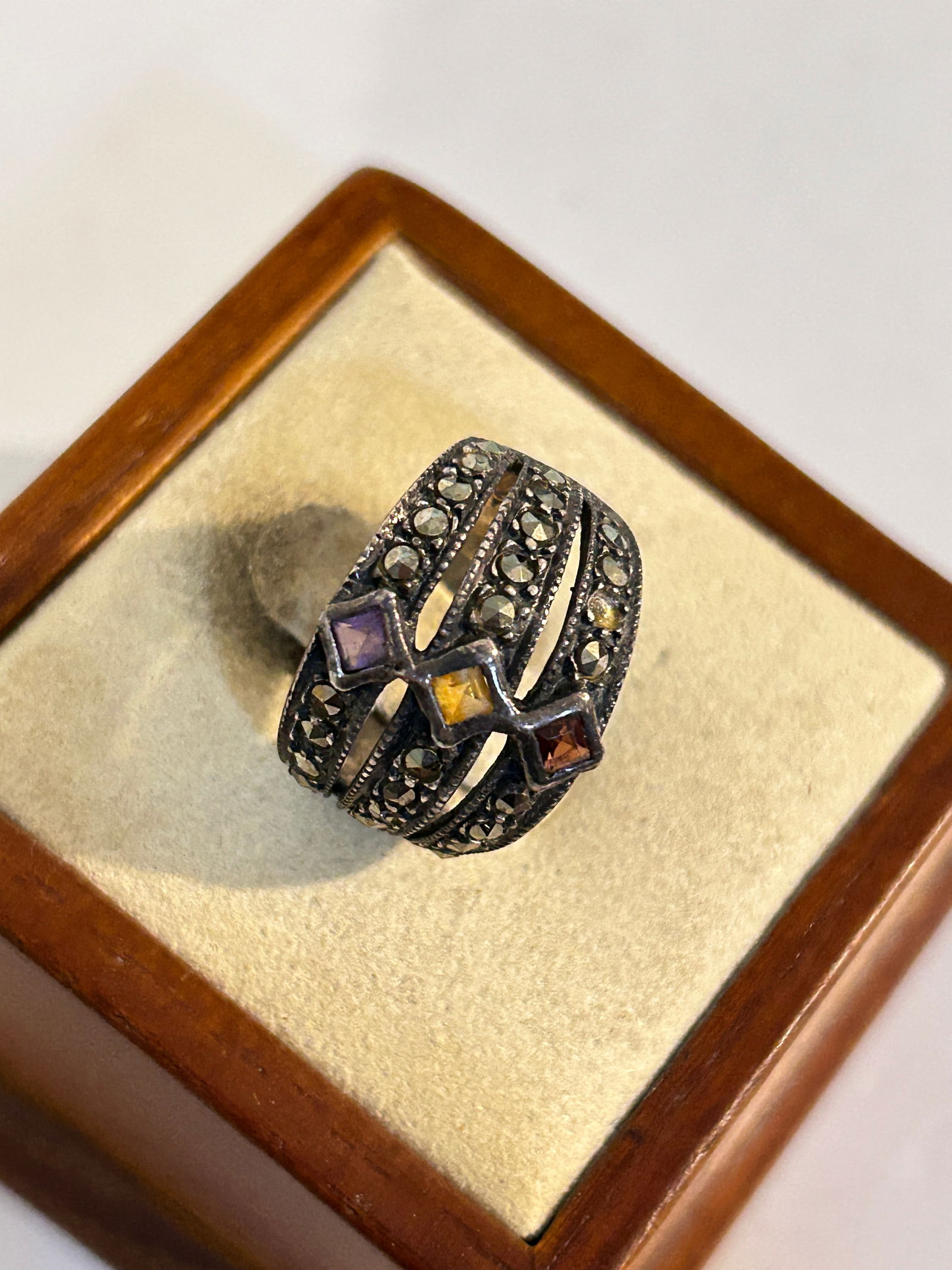 Vintage Sterling Silver marcasite Gemstone Ring Sz 6 (1 of 4)