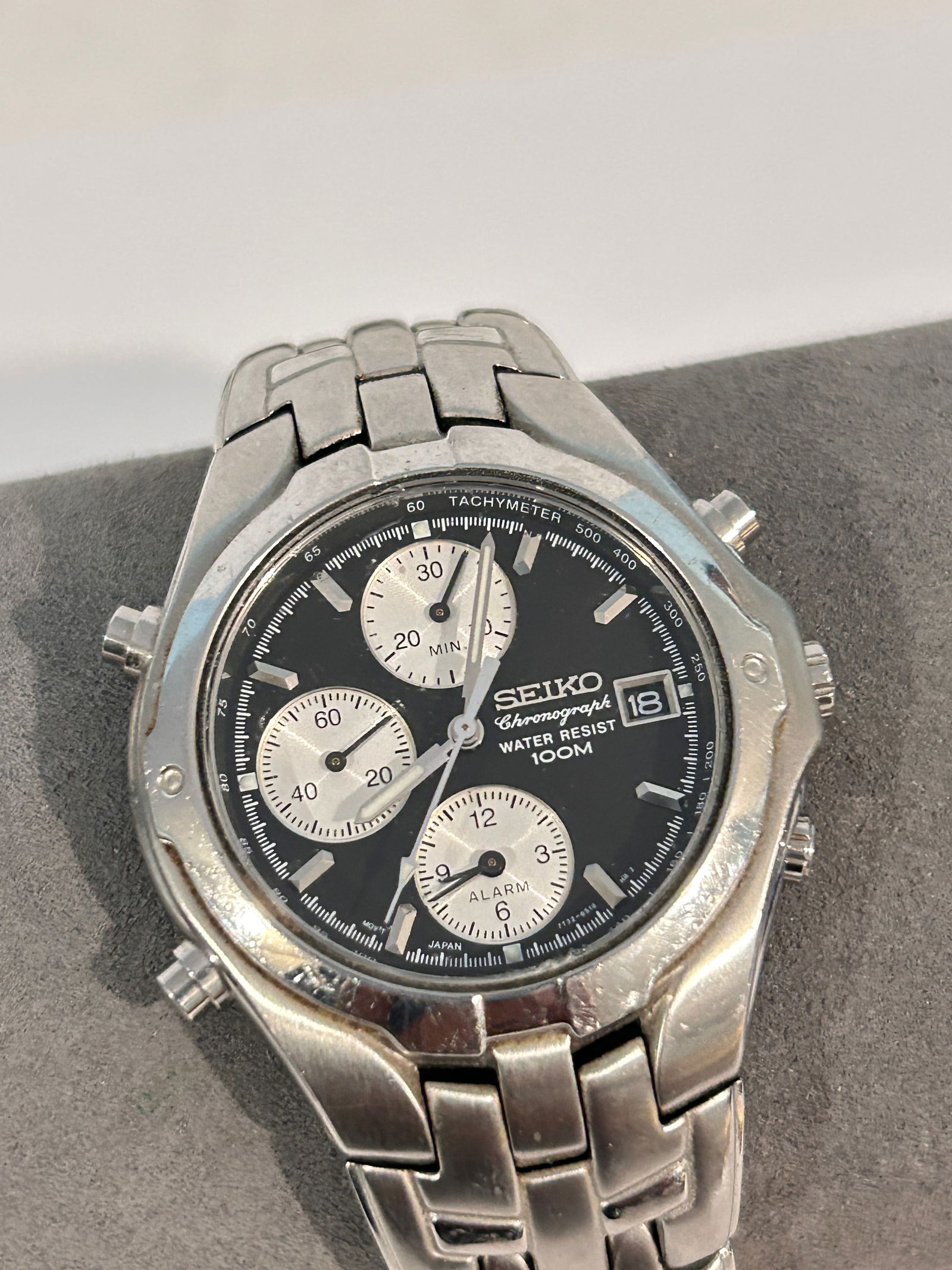 Vtg Seiko Chronograph Mens working Watch 7T32-6M90 Silver Tone 100M Water Resi (1 of 6)