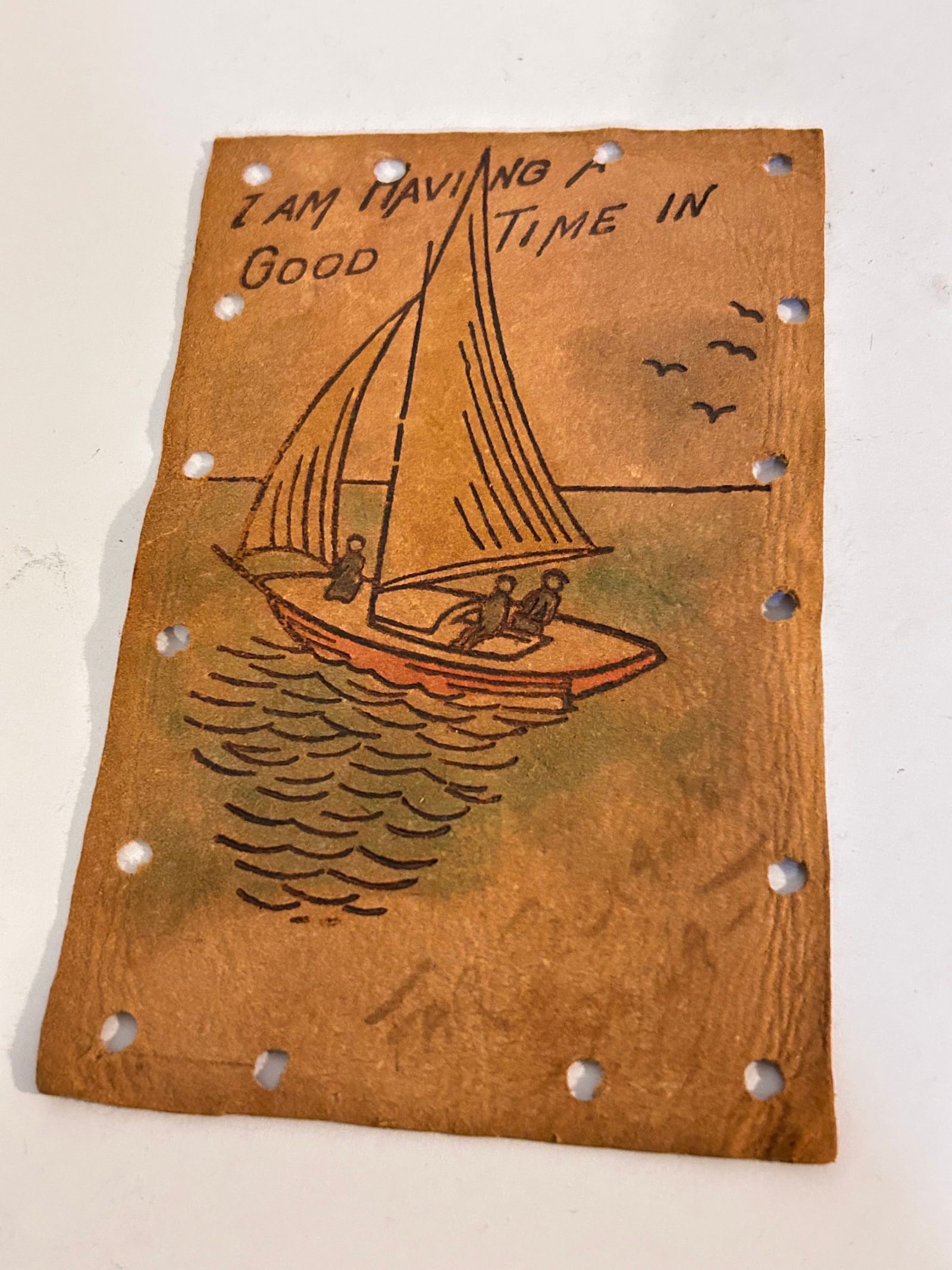 Vintage Leather Post Card Aug 29 1905 (1 of 3)