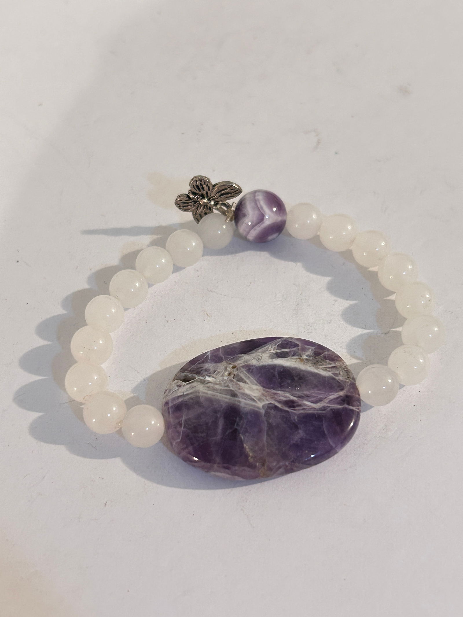 Vintage Amethyst Tested Bead Stretch Butterfly Bracelet 7" (1 of 3)