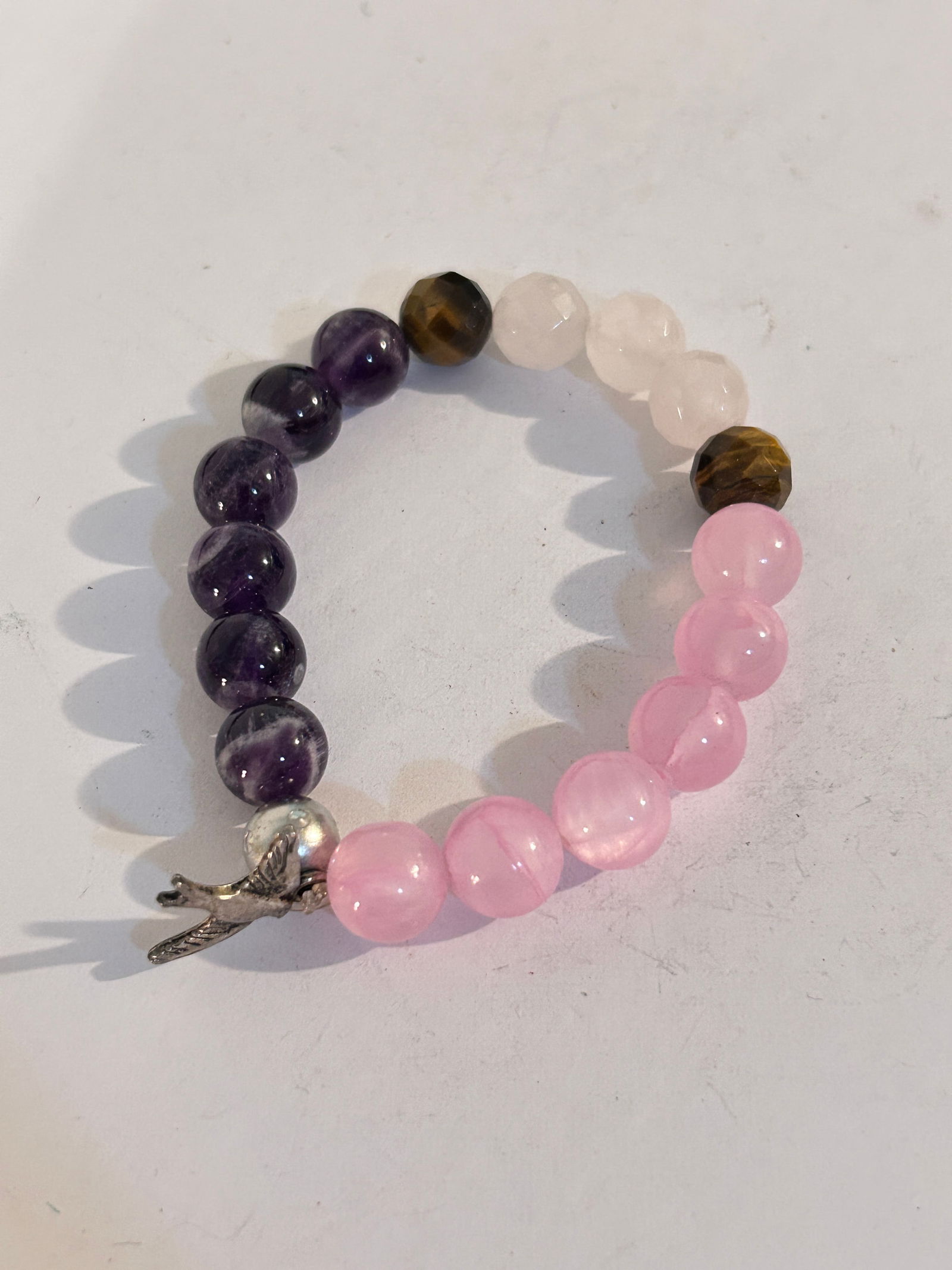 Vintage Gemstone Tested Amethyst Tigers Eye bead stretch Bracelet 7" (1 of 3)