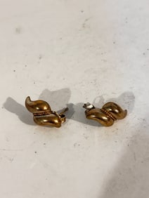 Tiffany & Co Shell 925 Silver 14K Gold Rope Pierced Earrings Vintage