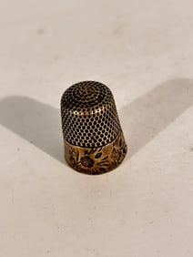 Vintage Sterling Silver Thimble Sewing Etched Scroll Floral Design