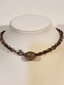 Tiffany & Co Sterling Silver Oval Tag Choker Necklace 15.5?? Please Return To